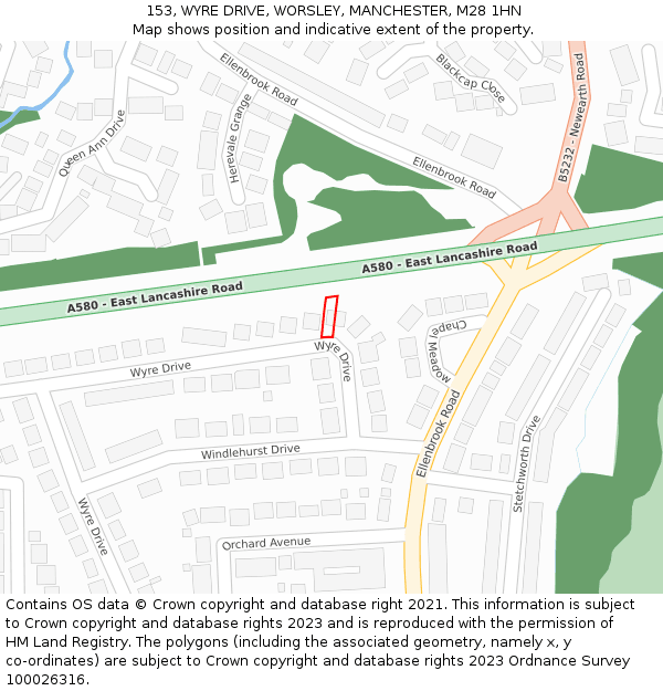 153, WYRE DRIVE, WORSLEY, MANCHESTER, M28 1HN: Location map and indicative extent of plot