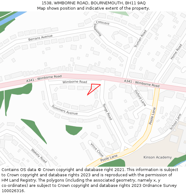 1538, WIMBORNE ROAD, BOURNEMOUTH, BH11 9AQ: Location map and indicative extent of plot