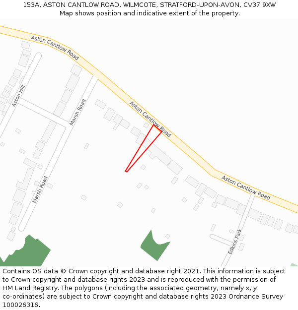 153A, ASTON CANTLOW ROAD, WILMCOTE, STRATFORD-UPON-AVON, CV37 9XW: Location map and indicative extent of plot