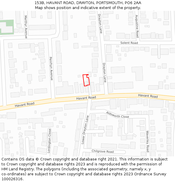 153B, HAVANT ROAD, DRAYTON, PORTSMOUTH, PO6 2AA: Location map and indicative extent of plot