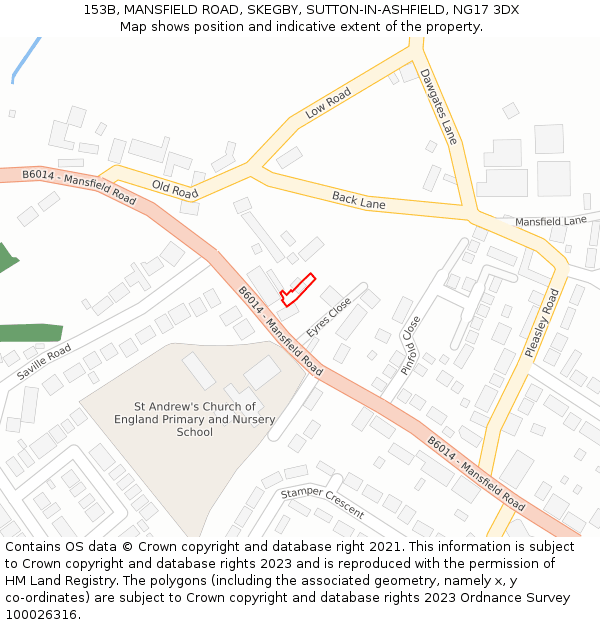 153B, MANSFIELD ROAD, SKEGBY, SUTTON-IN-ASHFIELD, NG17 3DX: Location map and indicative extent of plot