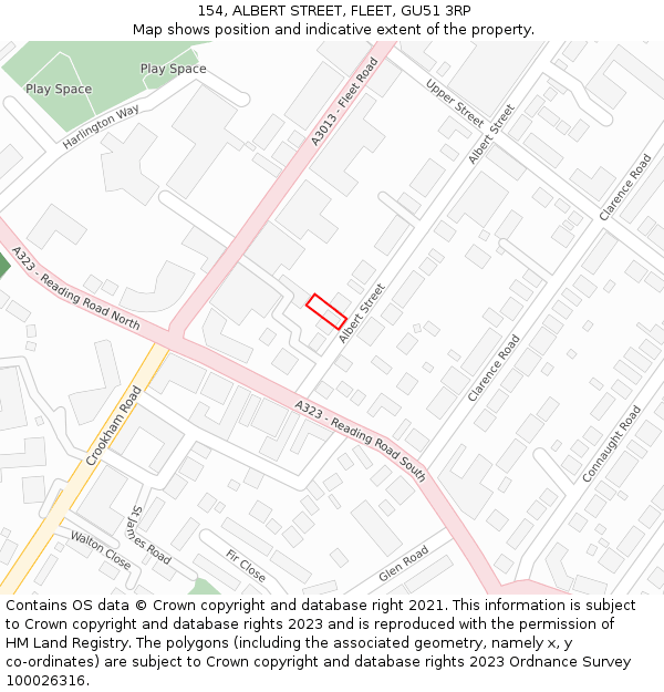 154, ALBERT STREET, FLEET, GU51 3RP: Location map and indicative extent of plot