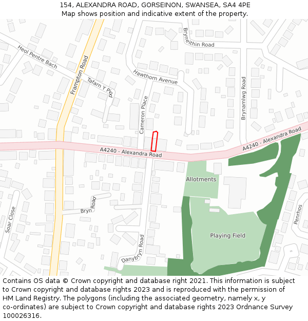 154, ALEXANDRA ROAD, GORSEINON, SWANSEA, SA4 4PE: Location map and indicative extent of plot