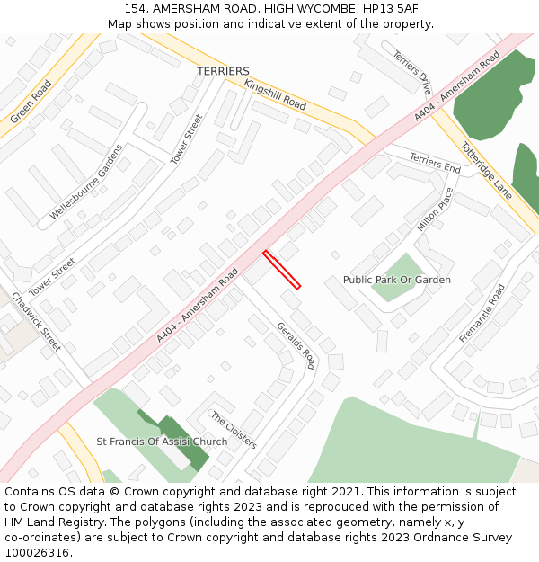 154, AMERSHAM ROAD, HIGH WYCOMBE, HP13 5AF: Location map and indicative extent of plot