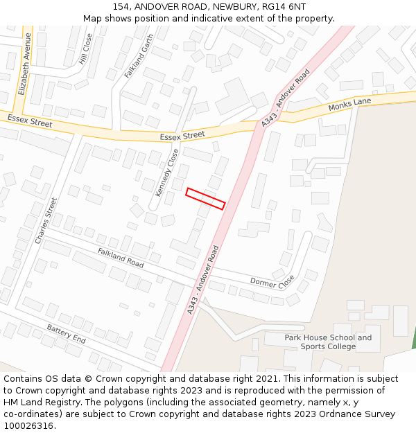 154, ANDOVER ROAD, NEWBURY, RG14 6NT: Location map and indicative extent of plot