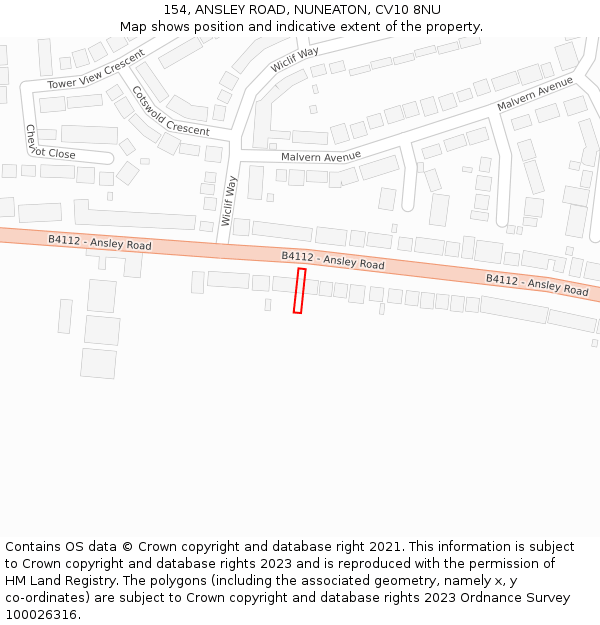 154, ANSLEY ROAD, NUNEATON, CV10 8NU: Location map and indicative extent of plot