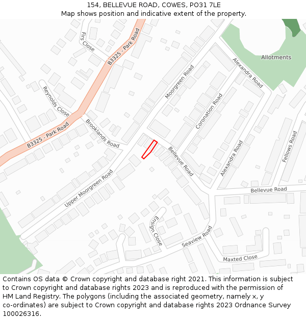 154, BELLEVUE ROAD, COWES, PO31 7LE: Location map and indicative extent of plot