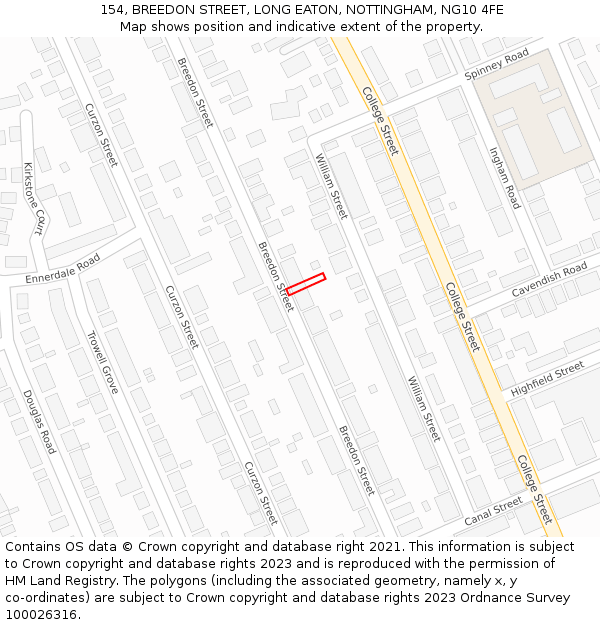 154, BREEDON STREET, LONG EATON, NOTTINGHAM, NG10 4FE: Location map and indicative extent of plot