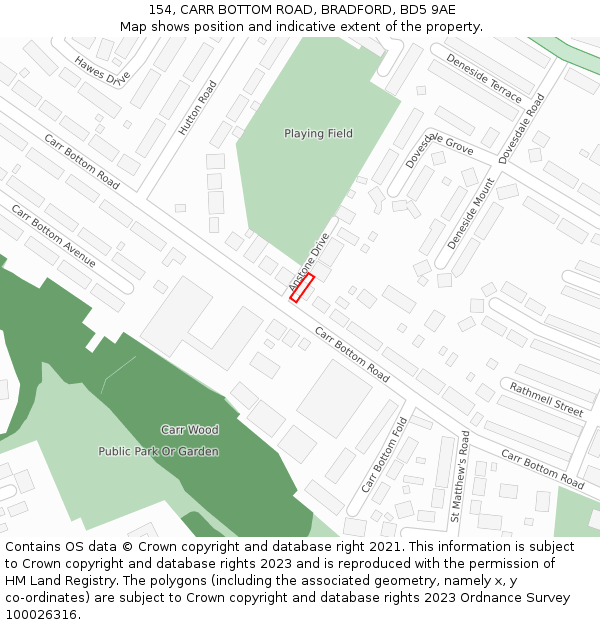 154, CARR BOTTOM ROAD, BRADFORD, BD5 9AE: Location map and indicative extent of plot