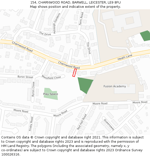 154, CHARNWOOD ROAD, BARWELL, LEICESTER, LE9 8FU: Location map and indicative extent of plot