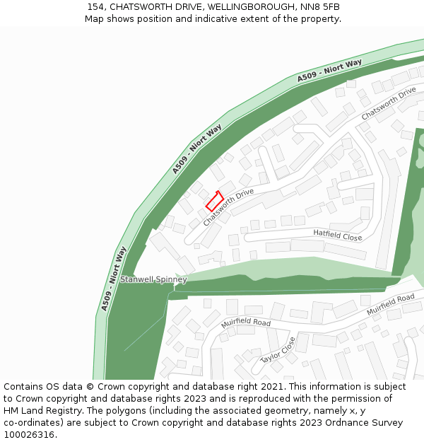 154, CHATSWORTH DRIVE, WELLINGBOROUGH, NN8 5FB: Location map and indicative extent of plot