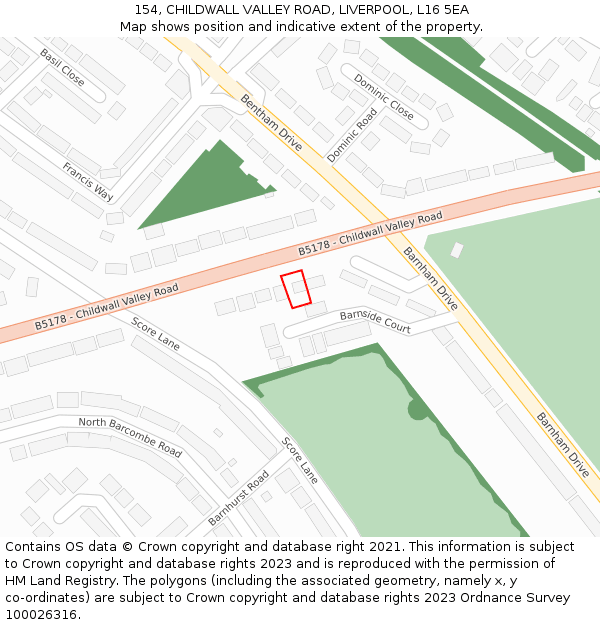 154, CHILDWALL VALLEY ROAD, LIVERPOOL, L16 5EA: Location map and indicative extent of plot