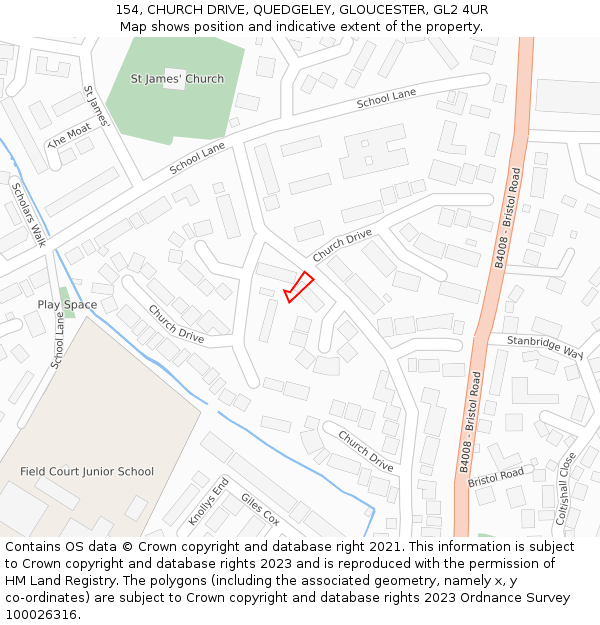 154, CHURCH DRIVE, QUEDGELEY, GLOUCESTER, GL2 4UR: Location map and indicative extent of plot