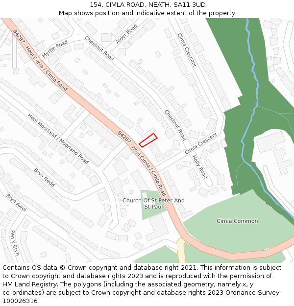 154, CIMLA ROAD, NEATH, SA11 3UD: Location map and indicative extent of plot