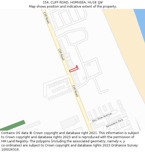 154, CLIFF ROAD, HORNSEA, HU18 1JW: Location map and indicative extent of plot