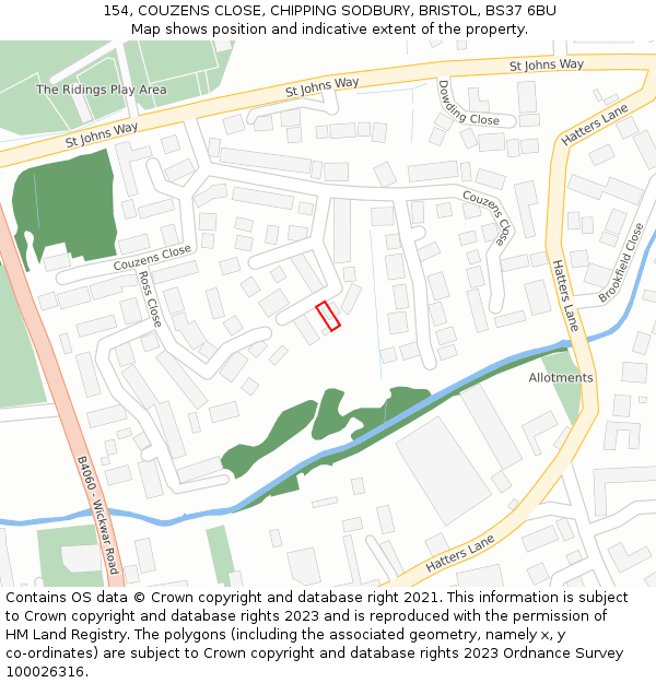 154, COUZENS CLOSE, CHIPPING SODBURY, BRISTOL, BS37 6BU: Location map and indicative extent of plot