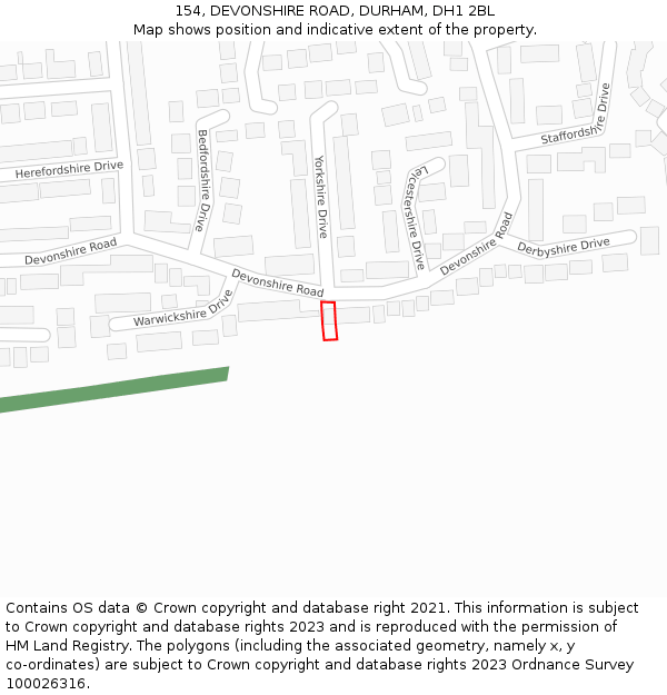 154, DEVONSHIRE ROAD, DURHAM, DH1 2BL: Location map and indicative extent of plot