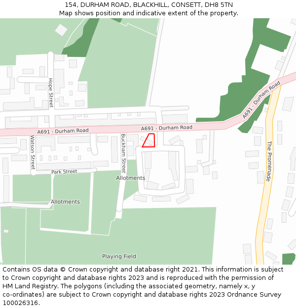 154, DURHAM ROAD, BLACKHILL, CONSETT, DH8 5TN: Location map and indicative extent of plot