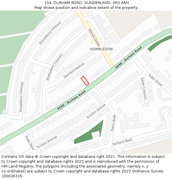 154, DURHAM ROAD, SUNDERLAND, SR3 4AN: Location map and indicative extent of plot