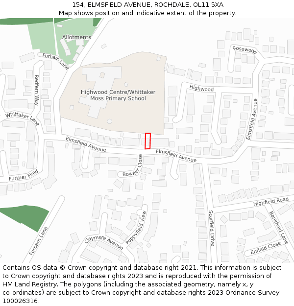 154, ELMSFIELD AVENUE, ROCHDALE, OL11 5XA: Location map and indicative extent of plot