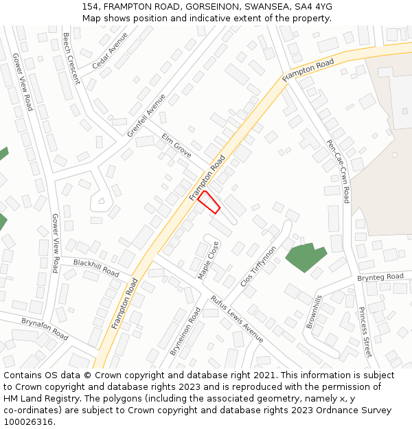 154, FRAMPTON ROAD, GORSEINON, SWANSEA, SA4 4YG: Location map and indicative extent of plot