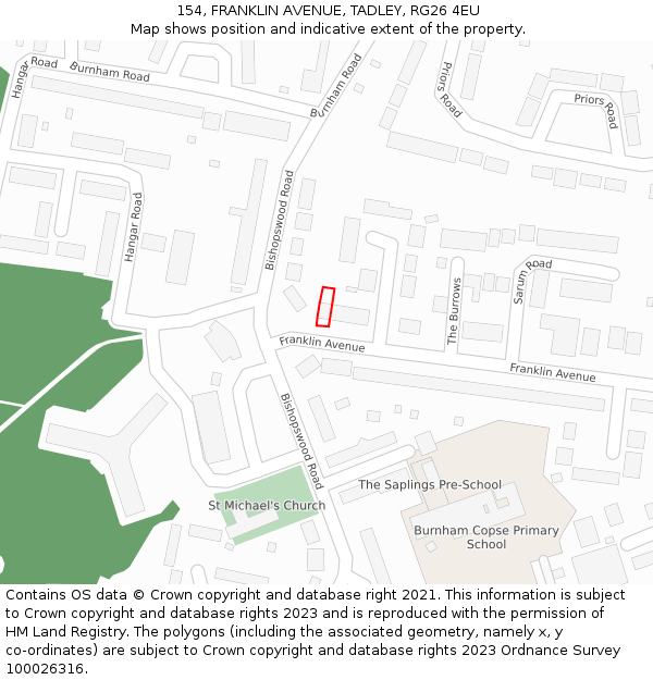 154, FRANKLIN AVENUE, TADLEY, RG26 4EU: Location map and indicative extent of plot