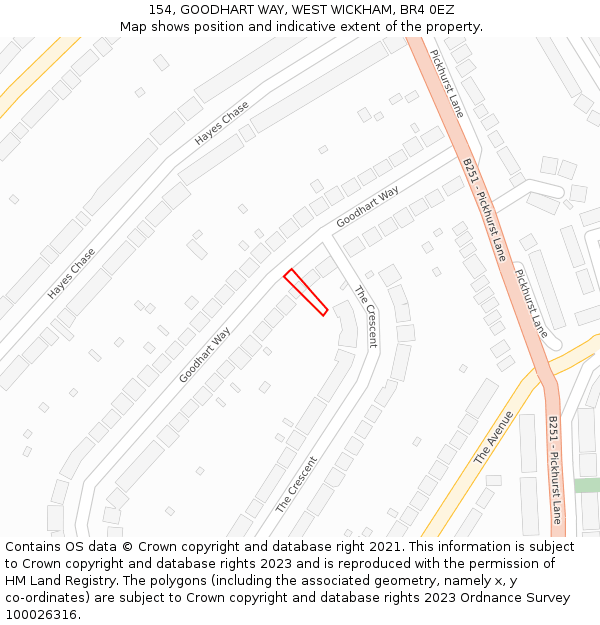 154, GOODHART WAY, WEST WICKHAM, BR4 0EZ: Location map and indicative extent of plot