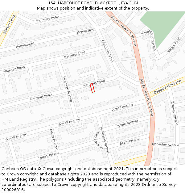 154, HARCOURT ROAD, BLACKPOOL, FY4 3HN: Location map and indicative extent of plot