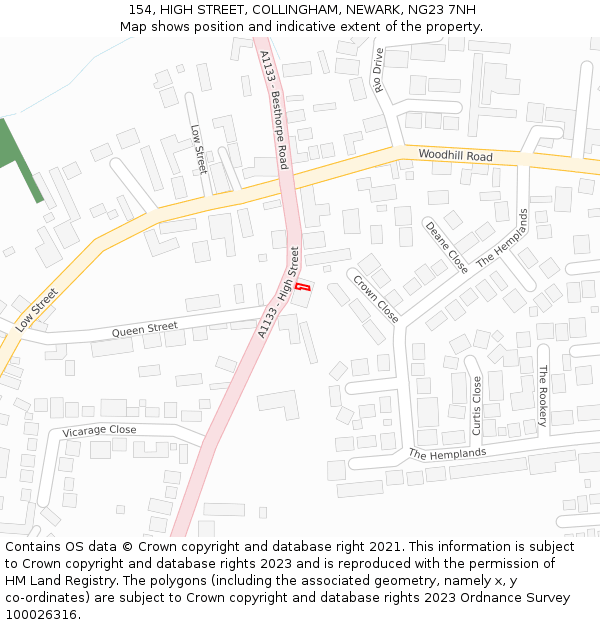 154, HIGH STREET, COLLINGHAM, NEWARK, NG23 7NH: Location map and indicative extent of plot