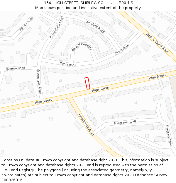 154, HIGH STREET, SHIRLEY, SOLIHULL, B90 1JS: Location map and indicative extent of plot