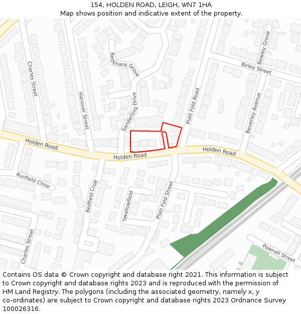 154, HOLDEN ROAD, LEIGH, WN7 1HA: Location map and indicative extent of plot