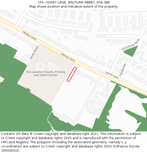 154, HONEY LANE, WALTHAM ABBEY, EN9 3BE: Location map and indicative extent of plot