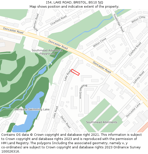 154, LAKE ROAD, BRISTOL, BS10 5JQ: Location map and indicative extent of plot