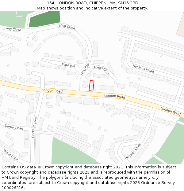 154, LONDON ROAD, CHIPPENHAM, SN15 3BD: Location map and indicative extent of plot
