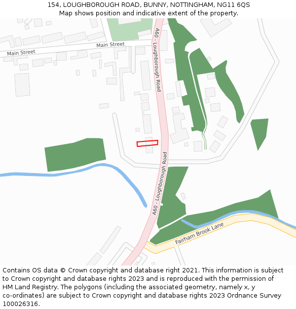 154, LOUGHBOROUGH ROAD, BUNNY, NOTTINGHAM, NG11 6QS: Location map and indicative extent of plot