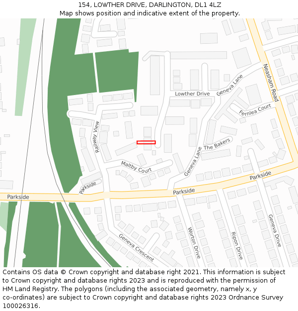 154, LOWTHER DRIVE, DARLINGTON, DL1 4LZ: Location map and indicative extent of plot