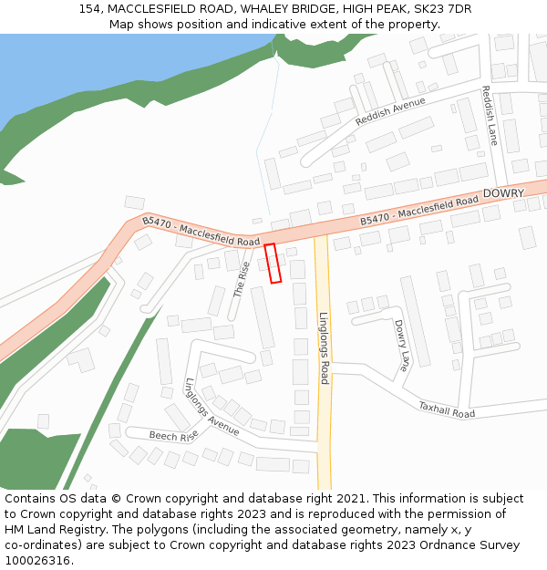 154, MACCLESFIELD ROAD, WHALEY BRIDGE, HIGH PEAK, SK23 7DR: Location map and indicative extent of plot