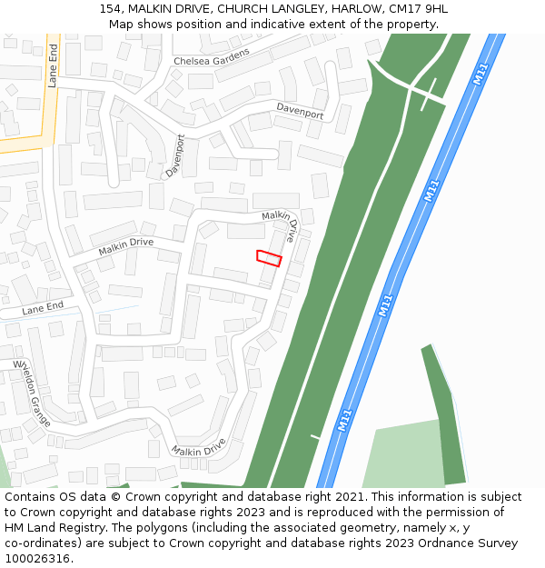 154, MALKIN DRIVE, CHURCH LANGLEY, HARLOW, CM17 9HL: Location map and indicative extent of plot