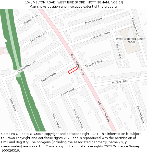 154, MELTON ROAD, WEST BRIDGFORD, NOTTINGHAM, NG2 6FJ: Location map and indicative extent of plot