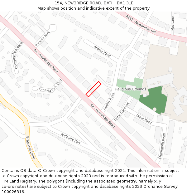 154, NEWBRIDGE ROAD, BATH, BA1 3LE: Location map and indicative extent of plot