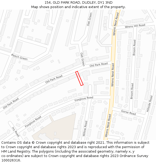 154, OLD PARK ROAD, DUDLEY, DY1 3ND: Location map and indicative extent of plot