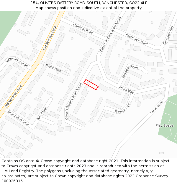 154, OLIVERS BATTERY ROAD SOUTH, WINCHESTER, SO22 4LF: Location map and indicative extent of plot