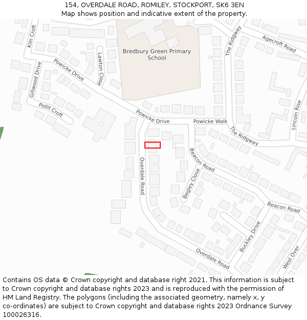 154, OVERDALE ROAD, ROMILEY, STOCKPORT, SK6 3EN: Location map and indicative extent of plot