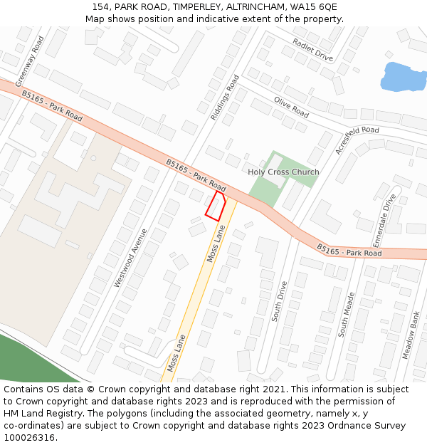 154, PARK ROAD, TIMPERLEY, ALTRINCHAM, WA15 6QE: Location map and indicative extent of plot