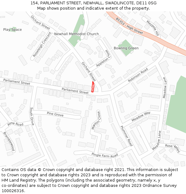 154, PARLIAMENT STREET, NEWHALL, SWADLINCOTE, DE11 0SG: Location map and indicative extent of plot