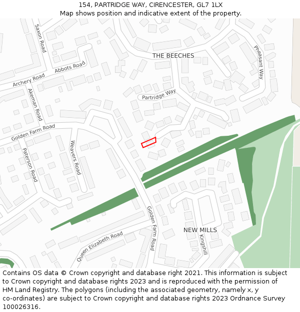 154, PARTRIDGE WAY, CIRENCESTER, GL7 1LX: Location map and indicative extent of plot