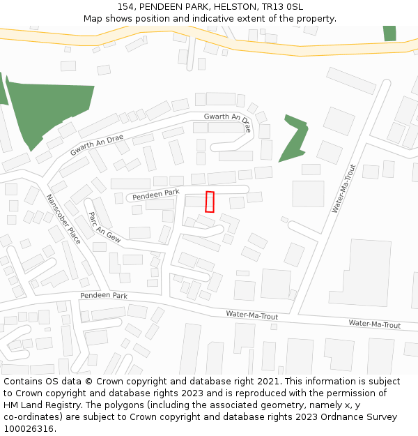 154, PENDEEN PARK, HELSTON, TR13 0SL: Location map and indicative extent of plot