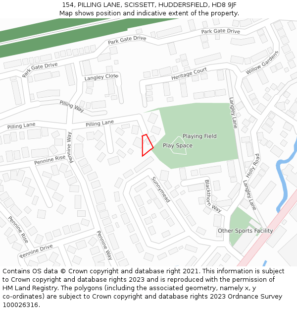 154, PILLING LANE, SCISSETT, HUDDERSFIELD, HD8 9JF: Location map and indicative extent of plot