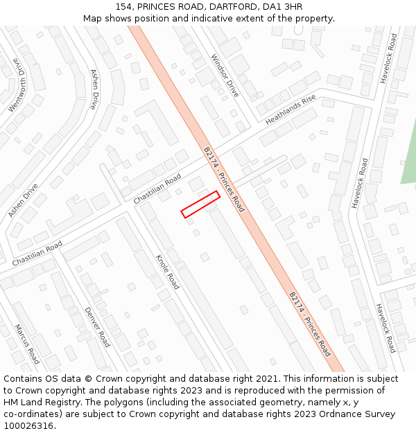 154, PRINCES ROAD, DARTFORD, DA1 3HR: Location map and indicative extent of plot