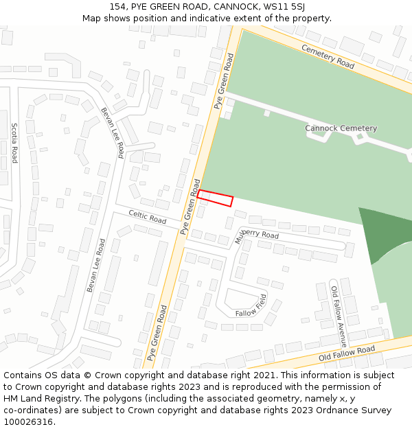 154, PYE GREEN ROAD, CANNOCK, WS11 5SJ: Location map and indicative extent of plot